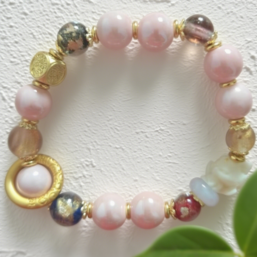 Bracelet: Pink Porcelain Green Fox with Ash H168