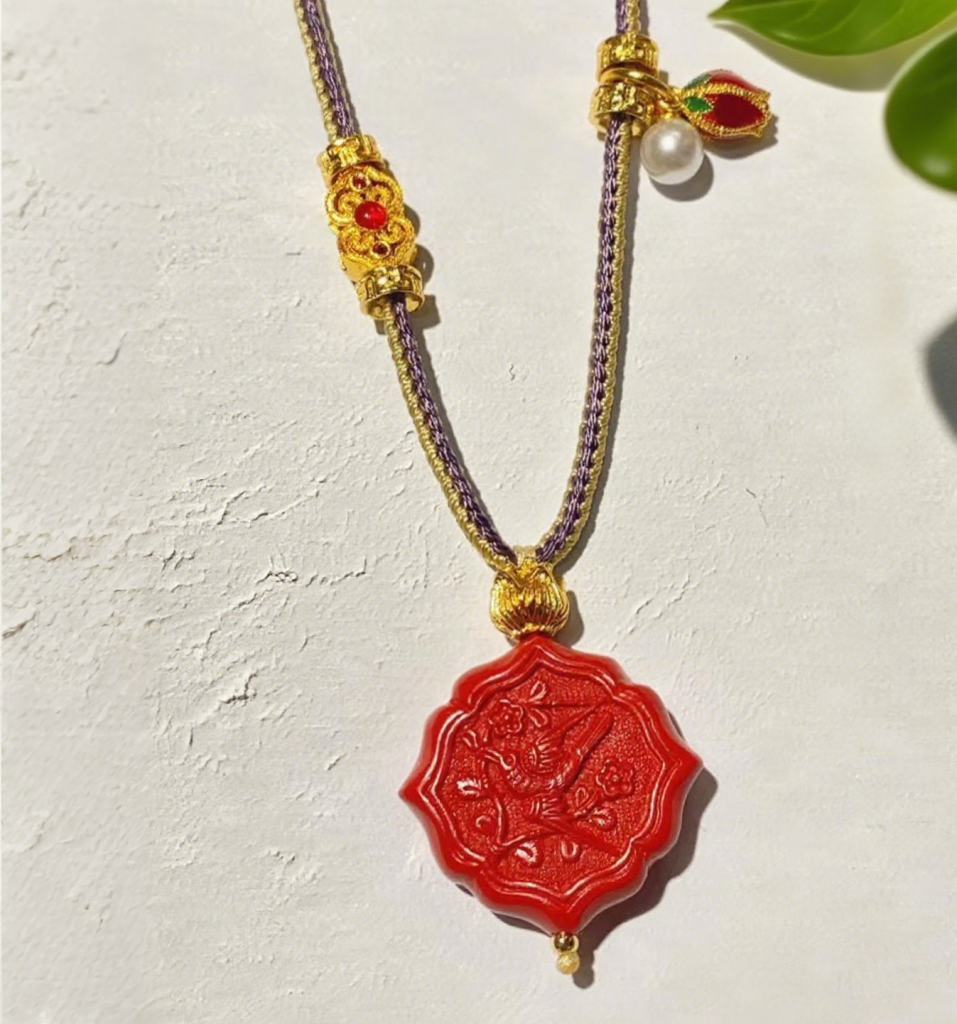 Cinnabar Necklace: Joyful Brow, Good Luck Comes Cinnabar Talisman H157