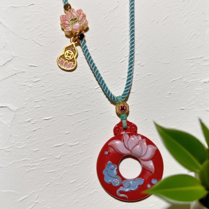 Cinnabar Necklace: Lotus Harmony Cinnabar Talisman H159